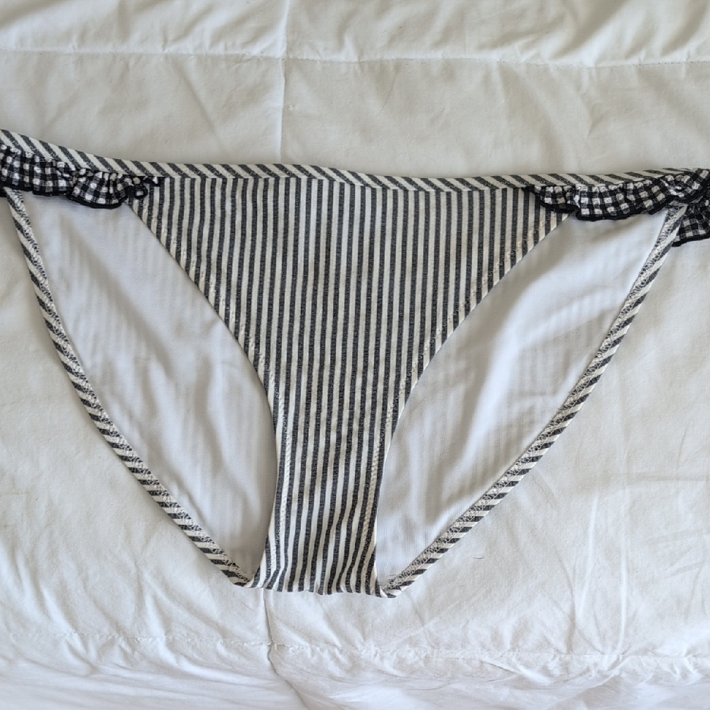 Aerie Black and White Striped Bikini Bottom